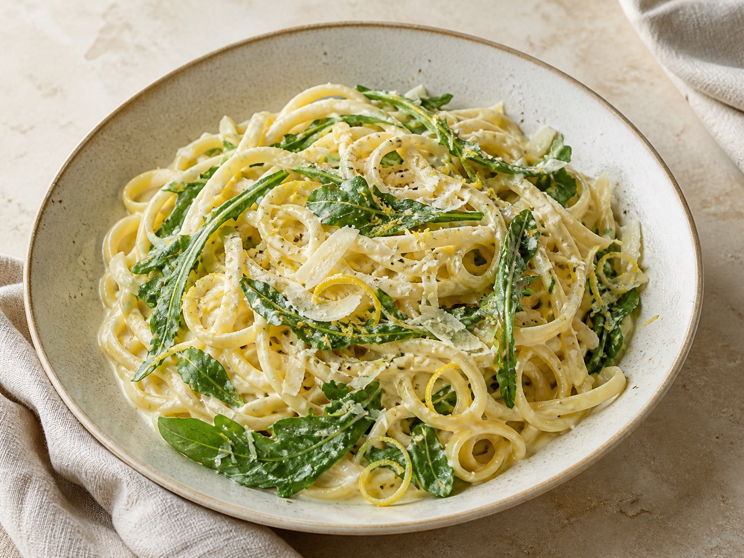 Creamy lemon pasta with arugula from Recipe Box’s recipe library